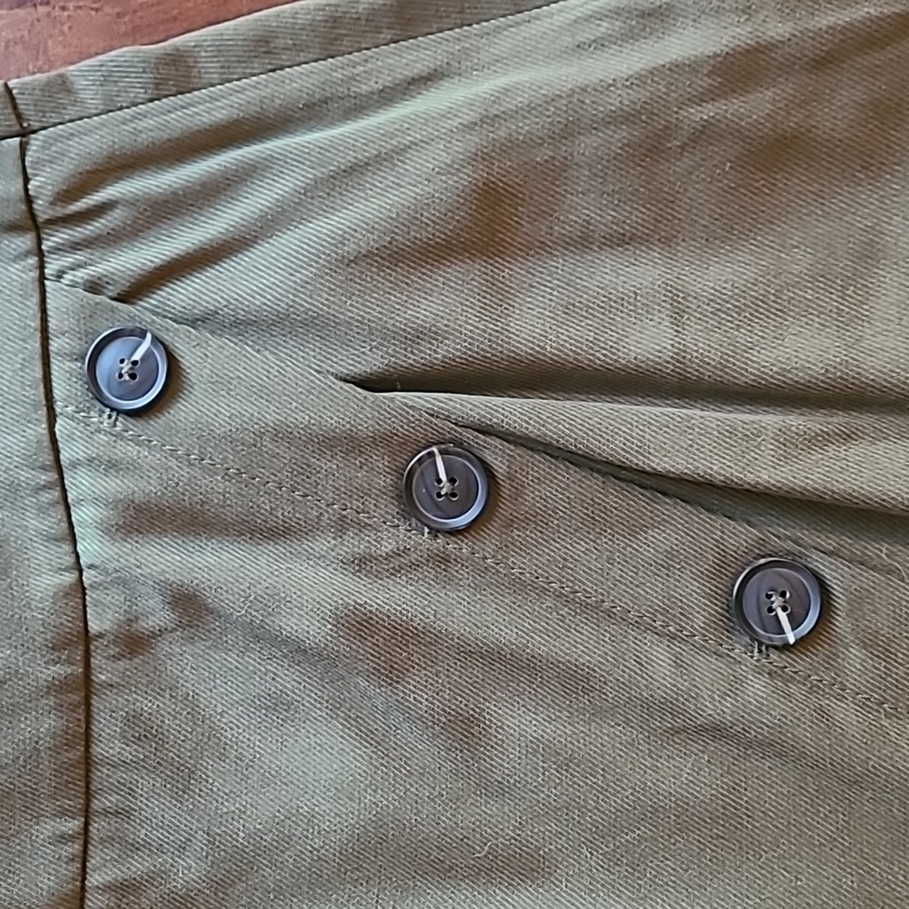 Banana Republic Khaki Green Faux Wrap Skirt with Button Accent - Picture 2 of 8